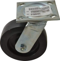 E.R. Wagner - 6" Diam x 2" Wide x 7-1/2" OAH Top Plate Mount Swivel Caster with Brake - Polyolefin, 640 Lb Capacity, Roller Bearing, 4 x 4-1/2" Plate - Apex Tool & Supply