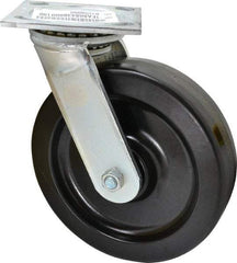 E.R. Wagner - 8" Diam x 2" Wide x 9-1/2" OAH Top Plate Mount Swivel Caster - Phenolic, 1,200 Lb Capacity, Roller Bearing, 4 x 4-1/2" Plate - Apex Tool & Supply