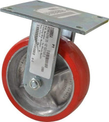 E.R. Wagner - 6" Diam x 2" Wide x 7-1/2" OAH Top Plate Mount Rigid Caster - Polyurethane, 1,200 Lb Capacity, Roller Bearing, 5 x 5-1/2" Plate - Apex Tool & Supply