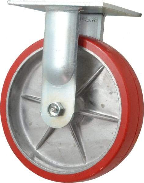 E.R. Wagner - 8" Diam x 2" Wide x 9-1/2" OAH Top Plate Mount Rigid Caster - Polyurethane, 1,200 Lb Capacity, Roller Bearing, 5 x 5-1/2" Plate - Apex Tool & Supply