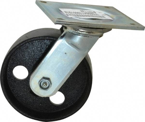 E.R. Wagner - 6" Diam x 2" Wide x 7-1/2" OAH Top Plate Mount Swivel Caster - Semi-Steel, 1,200 Lb Capacity, Roller Bearing, 5 x 5-1/2" Plate - Apex Tool & Supply