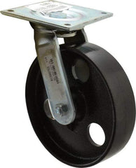 E.R. Wagner - 8" Diam x 2" Wide x 9-1/2" OAH Top Plate Mount Swivel Caster - Semi-Steel, 1,200 Lb Capacity, Roller Bearing, 5 x 5-1/2" Plate - Apex Tool & Supply