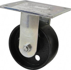 E.R. Wagner - 5" Diam x 2" Wide x 6-1/2" OAH Top Plate Mount Rigid Caster - Semi-Steel, 1,000 Lb Capacity, Roller Bearing, 5 x 5-1/2" Plate - Apex Tool & Supply