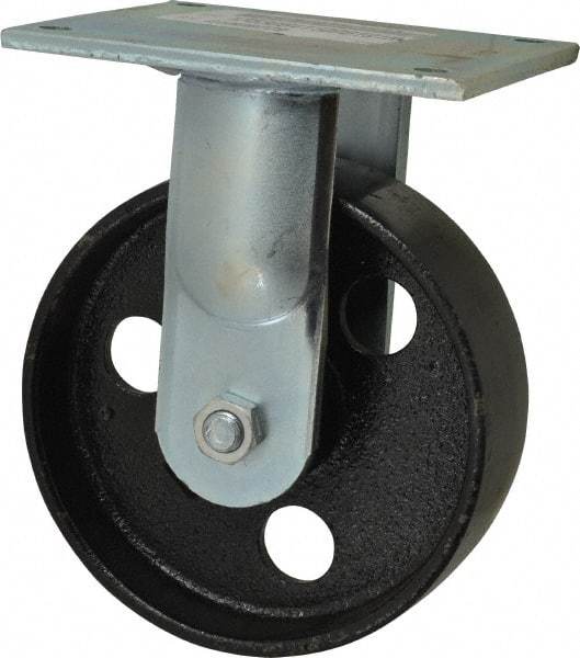 E.R. Wagner - 6" Diam x 2" Wide x 7-1/2" OAH Top Plate Mount Rigid Caster - Semi-Steel, 1,200 Lb Capacity, Roller Bearing, 5 x 5-1/2" Plate - Apex Tool & Supply