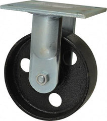 E.R. Wagner - 6" Diam x 2" Wide x 7-1/2" OAH Top Plate Mount Rigid Caster - Semi-Steel, 1,200 Lb Capacity, Roller Bearing, 5 x 5-1/2" Plate - Apex Tool & Supply