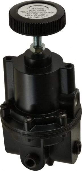 Parker - 1/4 NPT Port, 80 CFM, Aluminum Diaphragm Operated Regulator - 0 to 30 psi Range, 250 Max psi Supply Pressure, 1/4" Gauge Port Thread, 2.06" Wide x 4.35" High - Apex Tool & Supply