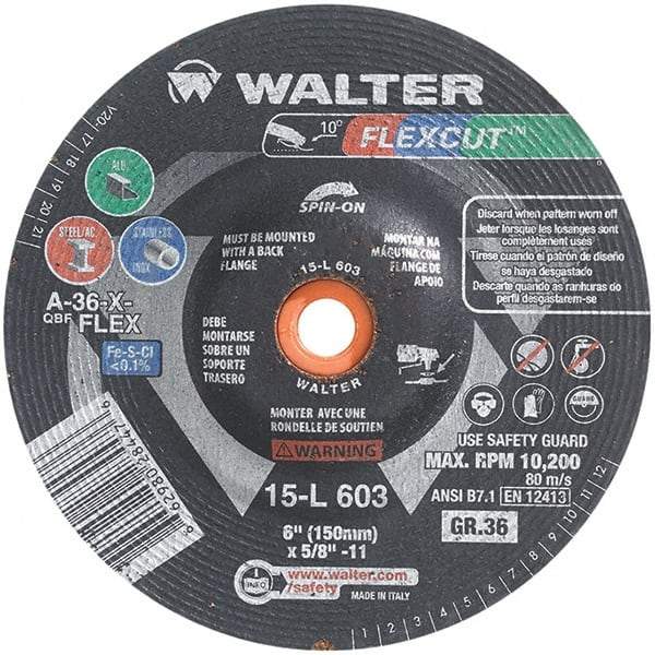 WALTER Surface Technologies - 6" Diam, 36 Grit Surface Grinding Wheel - Aluminum Oxide/Silicon Carbide Blend, Resinoid Bond - Apex Tool & Supply