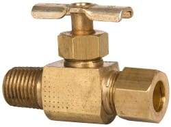 Eaton - 150 Max psi, 3/8 x 1/4" Pipe, Brass, Inline Instrumentation Needle Valve - Compression x MNPT End Connections - Apex Tool & Supply