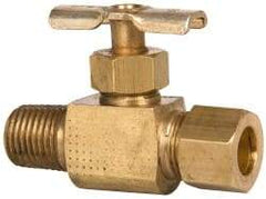Eaton - 150 Max psi, 3/8 x 1/4" Pipe, Brass, Inline Instrumentation Needle Valve - Compression x MNPT End Connections - Apex Tool & Supply