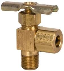 Eaton - 150 Max psi, 1/4 x 1/8" Pipe, Brass, Angled Instrumentation Needle Valve - Compression x MNPT End Connections - Apex Tool & Supply