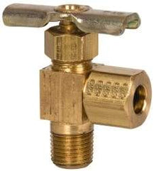 Eaton - 150 Max psi, 1/4 x 1/8" Pipe, Brass, Angled Instrumentation Needle Valve - Compression x MNPT End Connections - Apex Tool & Supply