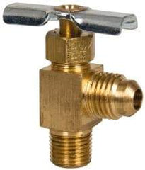 Eaton - 150 Max psi, 1/4 x 1/8" Pipe, Brass, Flare Angled Instrumentation Needle Valve - Flare x MNPT End Connections - Apex Tool & Supply