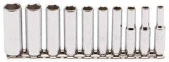 Proto - 10 Piece 1/4" Drive Chrome Finish Deep Well Socket Set - 6 Points, 3/16" to 9/16" Range, Inch Measurement Standard - Apex Tool & Supply