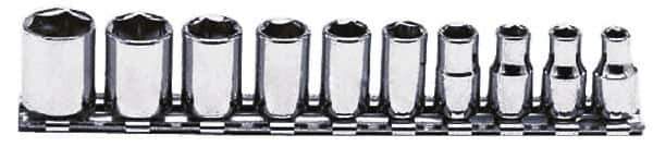 Proto - 10 Piece 1/4" Drive Chrome Finish Socket Set - 6 Points, 3/16" to 9/16" Range, Inch Measurement Standard - Apex Tool & Supply
