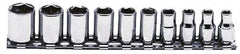 Proto - 10 Piece 1/4" Drive Chrome Finish Socket Set - 6 Points, 3/16" to 9/16" Range, Inch Measurement Standard - Apex Tool & Supply