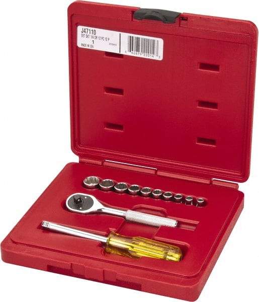 Proto - 12 Piece 1/4" Drive Chrome Finish Socket Set - 12 Points, 3/16" to 9/16" Range, Inch Measurement Standard - Apex Tool & Supply