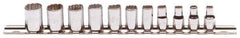 Proto - 11 Piece 1/4" Drive Chrome Finish Socket Set - 12 Points, 5mm to 14mm Range, Metric Measurement Standard - Apex Tool & Supply