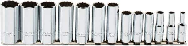 Proto - 13 Piece 3/8" Drive Chrome Finish Deep Well Socket Set - 12 Points, 1/4" to 1" Range, Inch Measurement Standard - Apex Tool & Supply