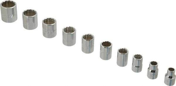 Proto - 10 Piece 3/8" Drive Chrome Finish Socket Set - 12 Points, 5/16" to 7/8" Range, Inch Measurement Standard - Apex Tool & Supply