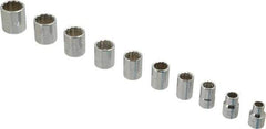 Proto - 10 Piece 3/8" Drive Chrome Finish Socket Set - 12 Points, 5/16" to 7/8" Range, Inch Measurement Standard - Apex Tool & Supply