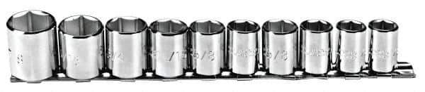 Proto - 10 Piece 3/8" Drive Chrome Finish Socket Set - 6 Points, 5/16" to 7/8" Range, Inch Measurement Standard - Apex Tool & Supply
