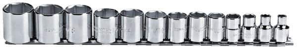 Proto - 13 Piece 3/8" Drive Chrome Finish Socket Set - 6 Points, 1/4" to 1" Range, Inch Measurement Standard - Apex Tool & Supply