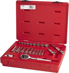 Proto - 22 Piece 3/8" Drive Chrome Finish Deep Well Socket Set - 12 Points, 3/8" to 7/8" Range, Inch Measurement Standard - Apex Tool & Supply