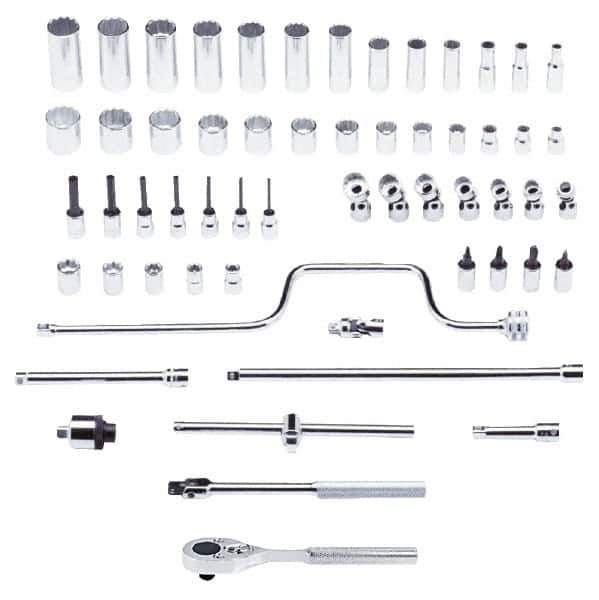 Proto - 58 Piece 3/8" Drive Chrome Finish Deep Well Socket Set - 12 Points, 1/4" to 1" Range, Inch Measurement Standard - Apex Tool & Supply