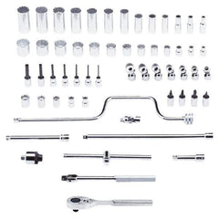 Proto - 58 Piece 3/8" Drive Chrome Finish Deep Well Socket Set - 12 Points, 1/4" to 1" Range, Inch Measurement Standard - Apex Tool & Supply