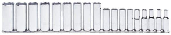 Proto - 13 Piece 3/8" Drive Chrome Finish Deep Well Socket Set - 6 Points, 1/4" to 1" Range, Inch Measurement Standard - Apex Tool & Supply
