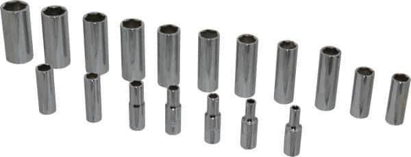 Proto - 18 Piece 3/8" Drive Chrome Finish Deep Well Socket Set - 6 Points, 6mm to 23mm Range, Metric Measurement Standard - Apex Tool & Supply