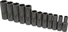 Proto - 12 Piece 3/8" Drive Chrome Finish Deep Well Socket Set - 6 Points, 8mm to 19mm Range, Metric Measurement Standard - Apex Tool & Supply