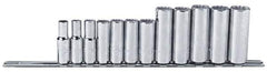 Proto - 12 Piece 3/8" Drive Chrome Finish Deep Well Socket Set - 12 Points, 8mm to 19mm Range, Metric Measurement Standard - Apex Tool & Supply