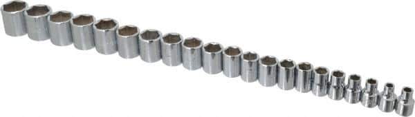 Proto - 21 Piece 3/8" Drive Chrome Finish Socket Set - 6 Points, 6mm to 26mm Range, Metric Measurement Standard - Apex Tool & Supply