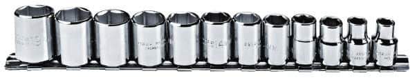 Proto - 12 Piece 3/8" Drive Chrome Finish Socket Set - 6 Points, 8mm to 19mm Range, Metric Measurement Standard - Apex Tool & Supply