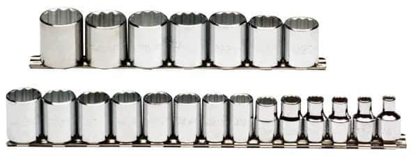 Proto - 21 Piece 3/8" Drive Chrome Finish Socket Set - 12 Points, 6mm to 26mm Range, Metric Measurement Standard - Apex Tool & Supply