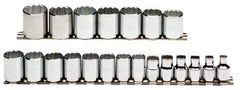 Proto - 21 Piece 3/8" Drive Chrome Finish Socket Set - 12 Points, 6mm to 26mm Range, Metric Measurement Standard - Apex Tool & Supply
