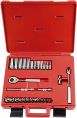 Proto - 29 Piece 3/8" Drive Chrome Finish Deep Well Socket Set - 6 Points, 8mm to 19mm Range, Metric Measurement Standard - Apex Tool & Supply