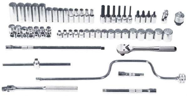 Proto - 57 Piece 3/8" Drive Chrome Finish Deep Well Socket Set - 12 Points, 6mm to 22mm Range, Metric Measurement Standard - Apex Tool & Supply