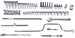 Proto - 57 Piece 3/8" Drive Chrome Finish Deep Well Socket Set - 12 Points, 6mm to 22mm Range, Metric Measurement Standard - Apex Tool & Supply