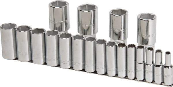 Proto - 19 Piece 1/2" Drive Chrome Finish Deep Well Socket Set - 6 Points, 3/8" to 1-1/2" Range, Inch Measurement Standard - Apex Tool & Supply