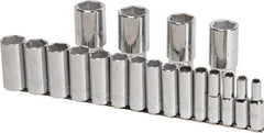 Proto - 19 Piece 1/2" Drive Chrome Finish Deep Well Socket Set - 6 Points, 3/8" to 1-1/2" Range, Inch Measurement Standard - Apex Tool & Supply