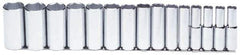 Proto - 15 Piece 1/2" Drive Chrome Finish Deep Well Socket Set - 6 Points, 5/16" to 1-1/4" Range, Inch Measurement Standard - Apex Tool & Supply