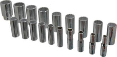 Proto - 19 Piece 1/2" Drive Chrome Finish Deep Well Socket Set - 12 Points, 3/8" to 1-1/2" Range, Inch Measurement Standard - Apex Tool & Supply