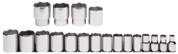 Proto - 19 Piece 1/2" Drive Chrome Finish Socket Set - 6 Points, 3/8" to 1-1/2" Range, Inch Measurement Standard - Apex Tool & Supply