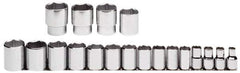 Proto - 19 Piece 1/2" Drive Chrome Finish Socket Set - 6 Points, 3/8" to 1-1/2" Range, Inch Measurement Standard - Apex Tool & Supply
