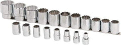 Proto - 19 Piece 1/2" Drive Chrome Finish Socket Set - 12 Points, 3/8" to 1-1/2" Range, Inch Measurement Standard - Apex Tool & Supply