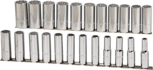 Proto - 23 Piece 1/2" Drive Chrome Finish Deep Well Socket Set - 12 Points, 10mm to 32mm Range, Metric Measurement Standard - Apex Tool & Supply