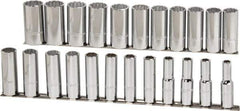 Proto - 23 Piece 1/2" Drive Chrome Finish Deep Well Socket Set - 12 Points, 10mm to 32mm Range, Metric Measurement Standard - Apex Tool & Supply