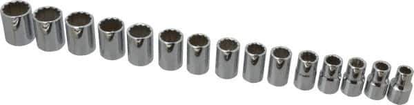 Proto - 15 Piece 1/2" Drive Chrome Finish Socket Set - 12 Points, 10mm to 24mm Range, Metric Measurement Standard - Apex Tool & Supply